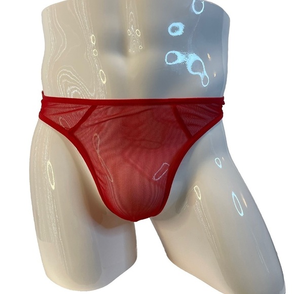 Mens Thong G-String Underwear Mesh Sheer See Through Red Medium NWT - Picture 5 of 12